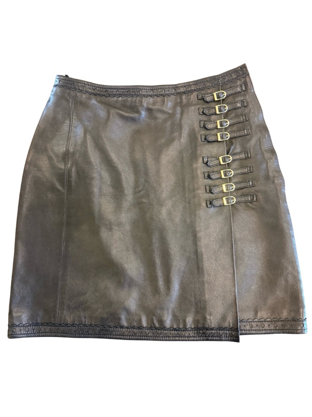 Vintage Christian Dior Boutique Leather Buckle Skirt FR 38/US 6 27” waist